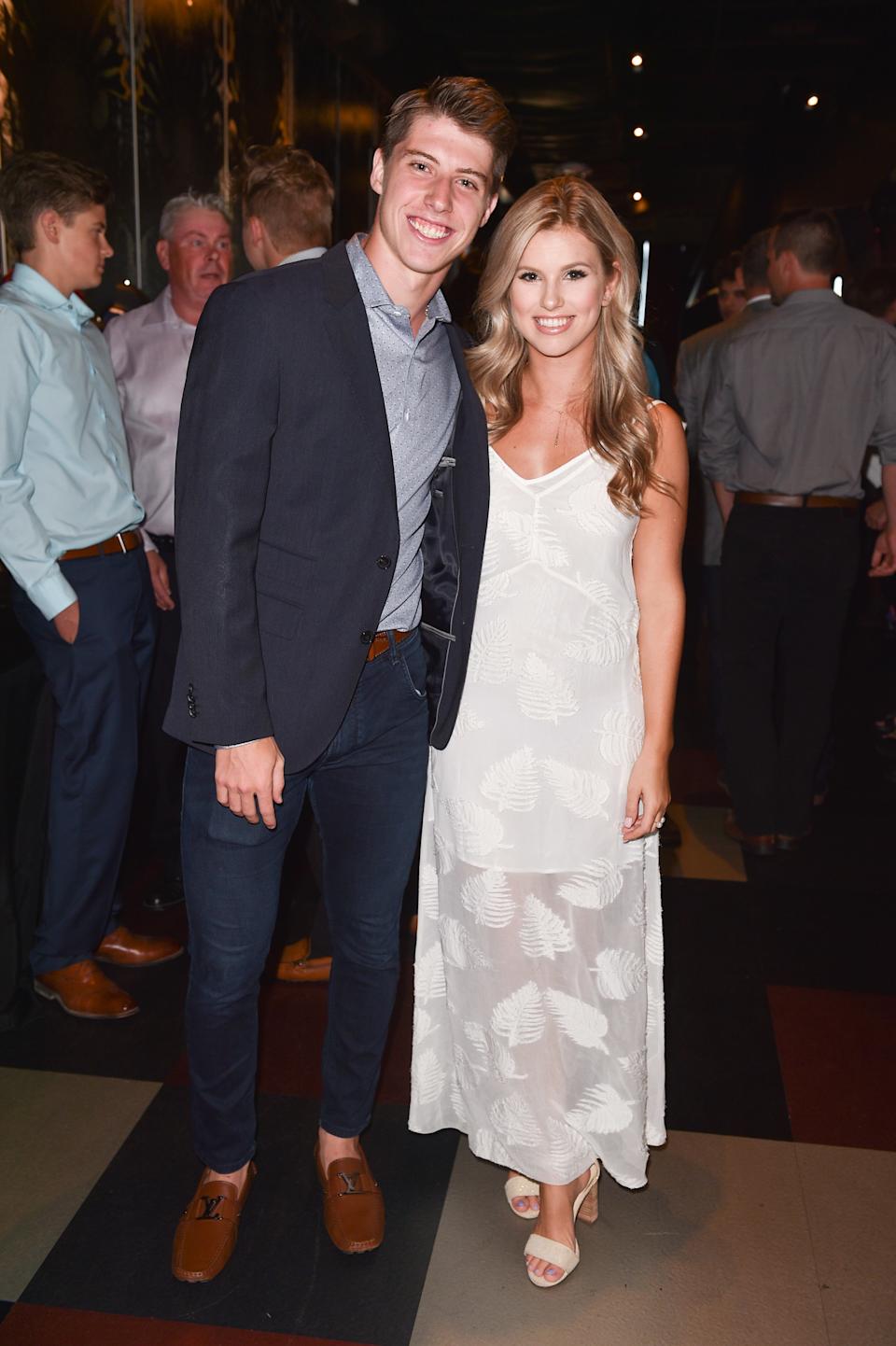Mitch Marner and Stephanie LaChance attend the The Marner All-Star Invitational Draft Night 