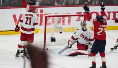 Panthers score 5 in the 3rd period, roll past Hurricanes 6-2 and move a win away from Cup final