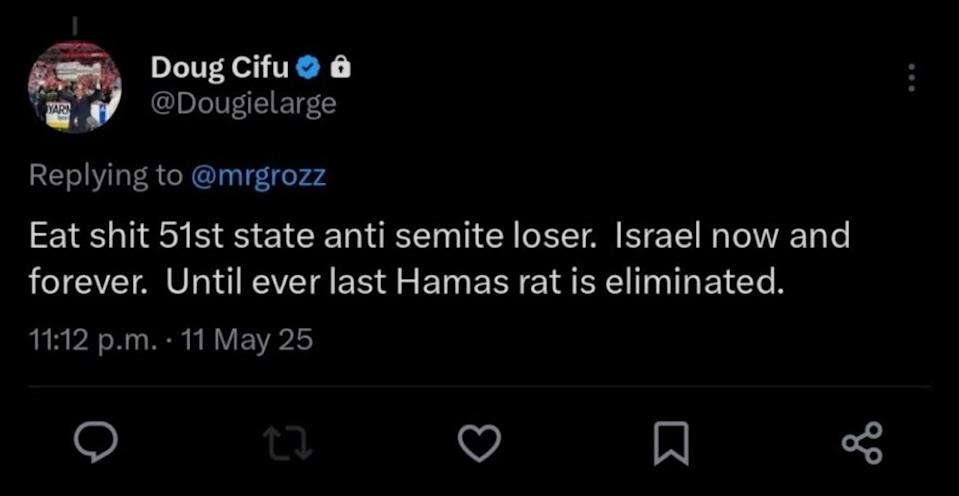  A screenshot of an alleged post by Florida Panthers executive Douglas Cifu.