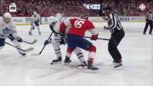 Auston Matthews takes a high-stick to the eye from Aleksander Barkov in Game 6