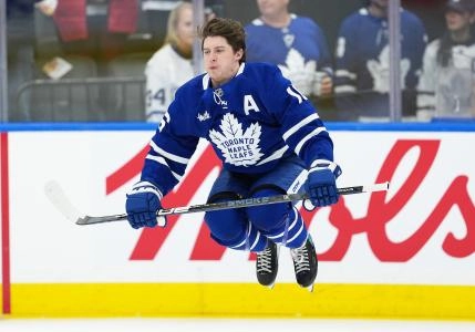Mitch Marner during his pre-game routine Mitch Marner during his pre-game routine