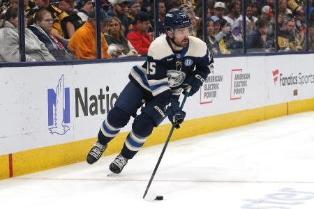 Dante Fabbro with the Columbus Blue Jackets.