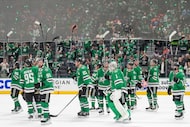 Dallas Stars players salute the crowd after a 6-3 loss to the Edmonton Oilers in Game 5 of...