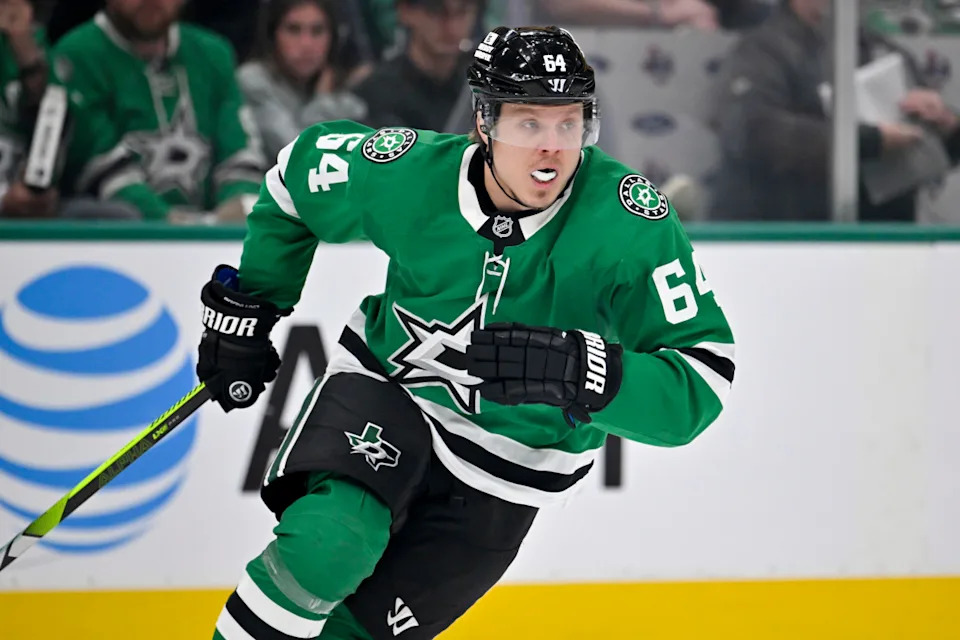 Dallas Stars center Mikael Granlund (64) in action during the game between the Dallas Stars and the Colorado Avalanche in game two of the first round of the 2025 Stanley Cup Playoffs at American Airlines Center.Jerome Miron-Imagn Images
