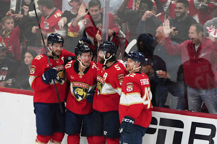 Panthers score 5 in the 3rd period, roll past Hurricanes 6-2 to move win away from Cup final