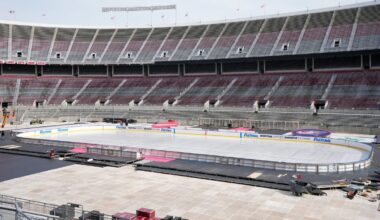 Columbus Blue Jackets practice outdoors at iconic Ohio Stadium