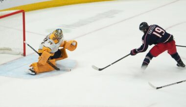 Kirill Marchenko hat trick leads Blue Jackets rout of Predators