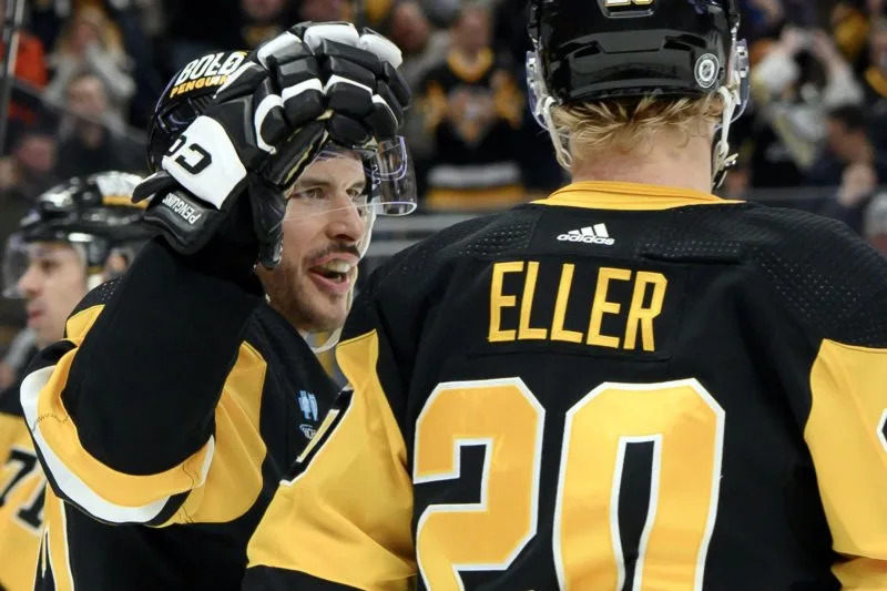 Pittsburgh Penguins center Sidney Crosby (L) totaled 42 goals last season, his highest total since 2016. File Photo by Archie Carpenter/UPI