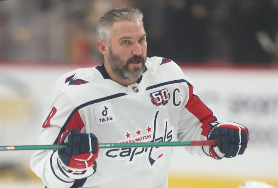 Washington Capitals left wing Alex Ovechkin (8) warms up before playing the Pittsburgh Penguins at PPG Paints Arena.Charles LeClaire-Imagn Images
