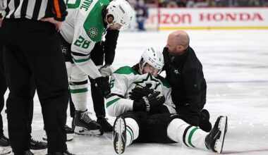 Dallas Stars defender Lian Bichsel crashed into the boards head-first on Thursday night