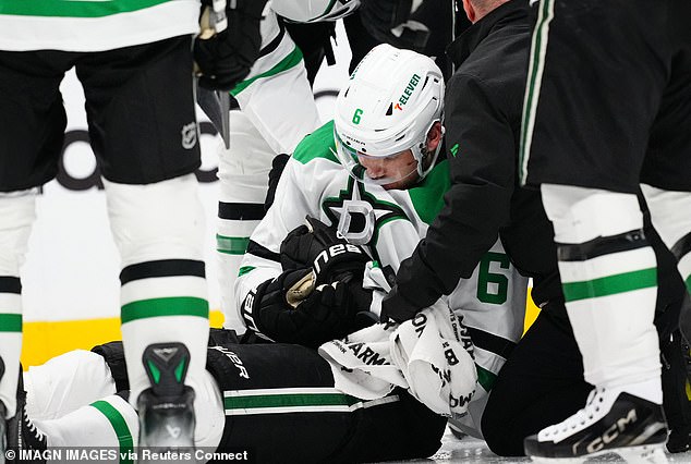 Bischel laid on the ice motionless for about a minute while his teammates checked on him
