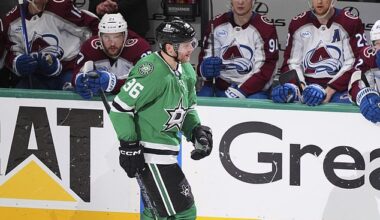 After being traded off Colorado earlier this year, Mikko Rantanen (96) eliminated his old team