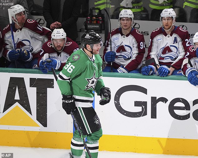 After being traded off Colorado earlier this year, Mikko Rantanen (96) eliminated his old team