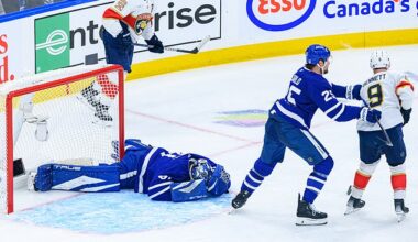 Maple Leafs goaltender Anthony Stolarz left their playoff against the Panthers on a stretcher