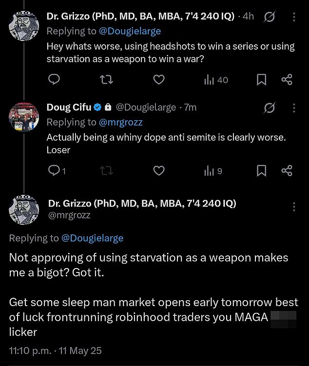 When one Leafs fan appeared to accuse Israel of 'using starvation as a weapon to win a war' against Palestinians in Gaza, Cifu countered with a post that has since gone viral