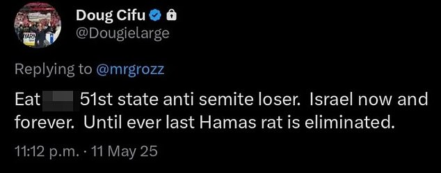 The account, @Dougielarge, apparently belonged to Cifu before it was deactivated