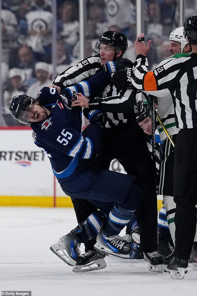 The playoff game between the Winnipeg Jets and the Dallas Stars featured a line brawl