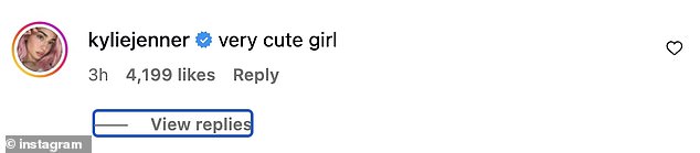 Her friend Kylie Jenner shared her appreciation in the comments section, writing, 'very cute girl'