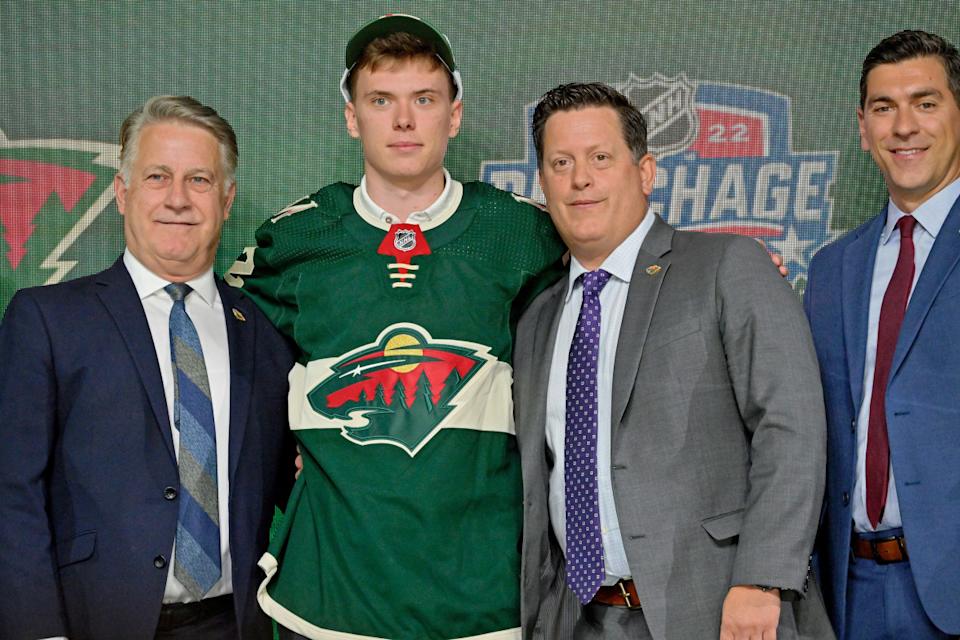 Jul 7, 2022; Montreal, Quebec, CANADA; Danila Yurov after being selected as the number twenty-four overall pick to the Minnesota Wild in the first round of the 2022 NHL Draft at Bell Centre.Photo Credit&colon; Eric Bolte-Imagn Images