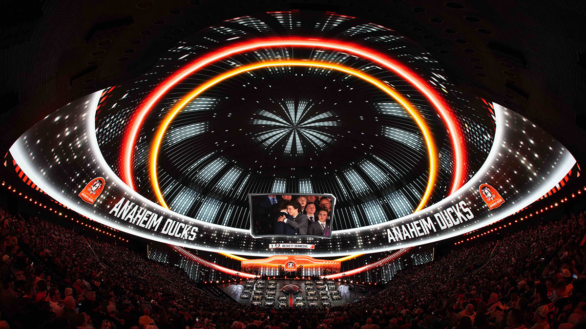 Beckett Sennecke is selected with the 3rd overall pick of the 2024 NHL Draft by the Anaheim Ducks at The Sphere.