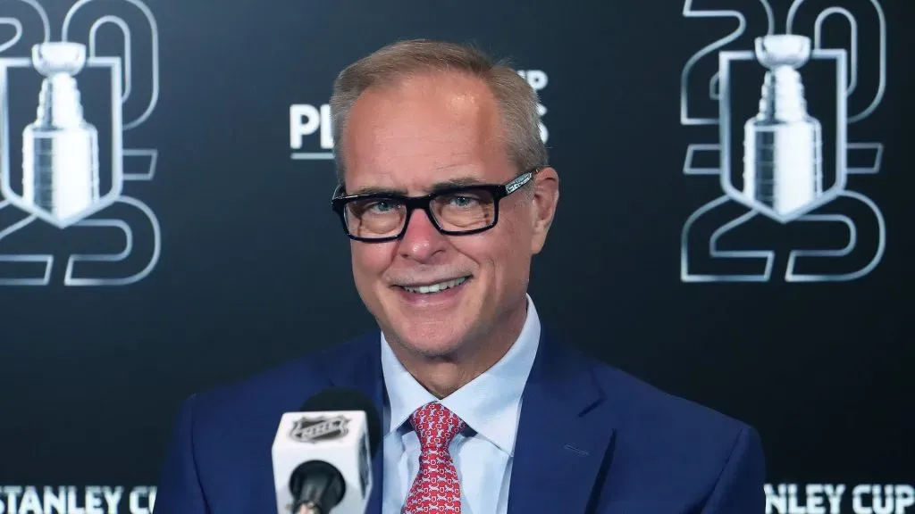 Paul Maurice of the Florida Panthers takes questions from the media after defeating the Toronto Maple Leafs in Game Seven of the Second Round of the 2025 Stanley Cup Playoffs at Scotiabank Arena on May 18, 2025 in Toronto, Ontario, Canada.