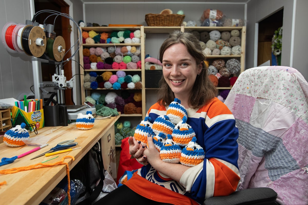 Anxious Edmonton Oilers fans flock to crocheted chickens to survive the playoffs