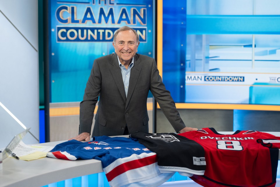 NEW YORK, NEW YORK - APRIL 16: Commissioner of the NHL Gary Bettman visits "The Claman Countdown" with  Liz Claman at Fox Business Network Studios on April 16, 2025 in New York City. (Photo by Noam Galai/Getty Images)