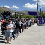 Hockey fans outside of the Delta Center 2