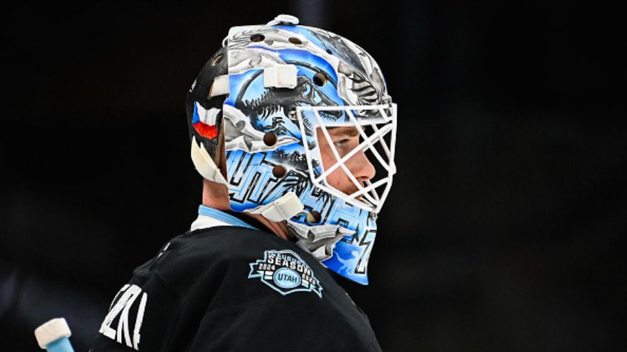 Karel Vejmelka #70 of the Utah Hockey Club...