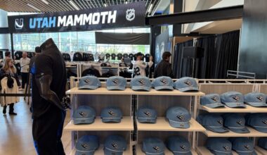 The Delta Center team store was stocked with Utah Mammoth gear Wednesday....