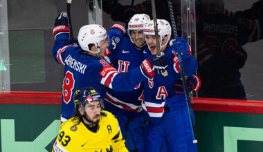 Michael Eyssimont Matty Beniers Team USA Sweden world championships 2025...