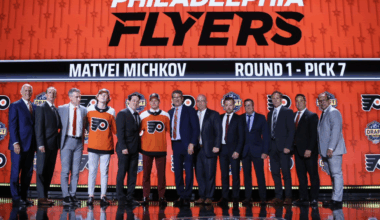 Matvei Michkov on stage at draft (AP Photo)