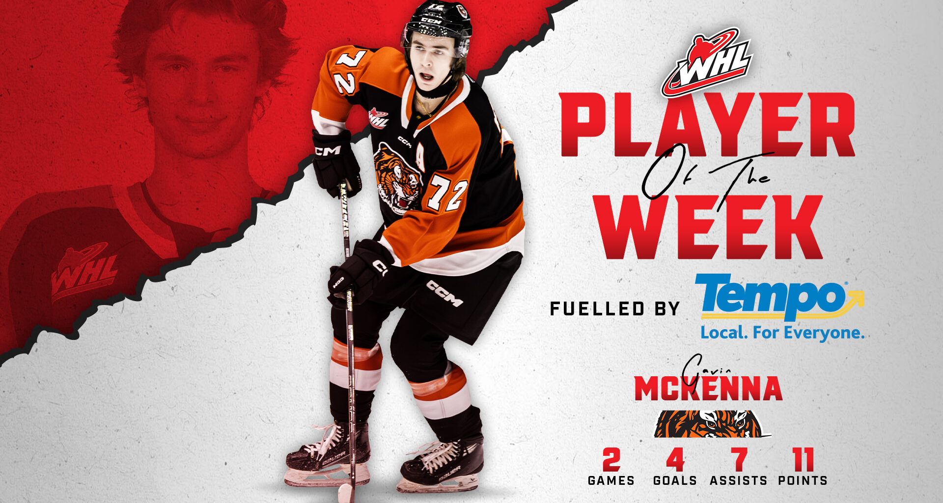 2026 NHL Draft-eligible forward McKenna named Tempo WHL Player of the Week