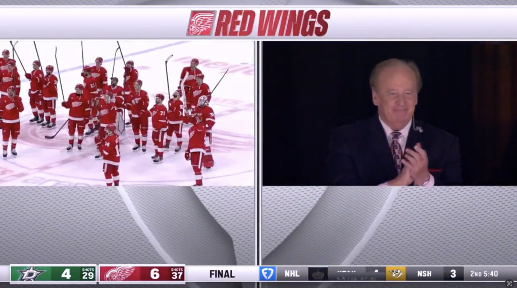 Longtime broadcaster honored by players after final home game