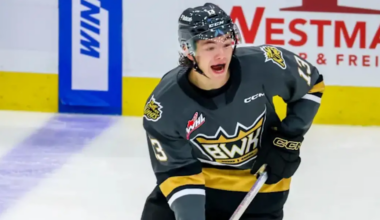 Roger McQueen skating for the Brandon Wheat Kings