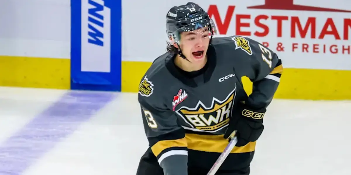 Roger McQueen skating for the Brandon Wheat Kings