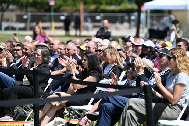 San Jose city dignitaries and residents gathered to hear Mayor Matt Mahan's state of the city address at Arena Green East on May 17, 2025. (Devan Patel/Bay Area News Group)