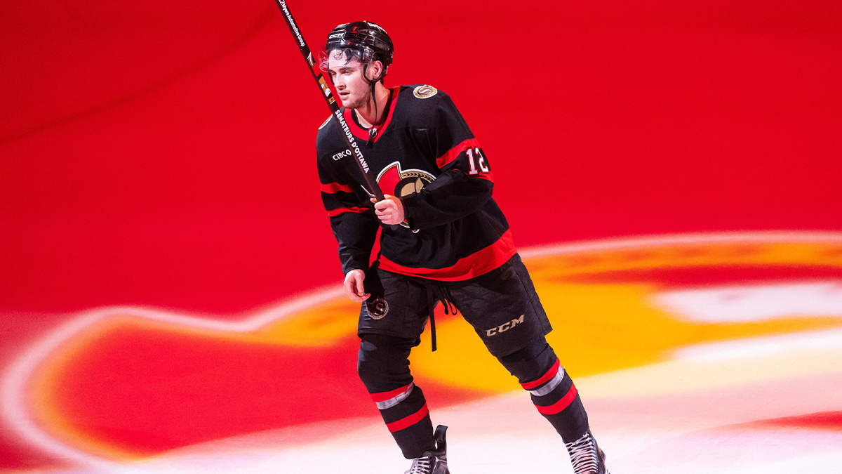 Ottawa Senators center Shane Pinto (12) is named the third star following the team win against the Toronto Maple Leafs in overtime in game four of the first round of the 2025 Stanley Cup Playoffs at Canadian Tire Centre.