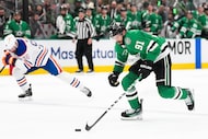 Dallas Stars center Tyler Seguin (91) breaks away past Edmonton Oilers defenseman Jake...