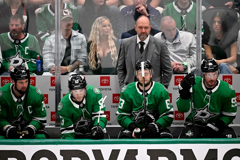 Dallas Stars head coach Peter DeBoer looks on from the team bench during the first period against the Colorado Avalanche in game seven.Jerome Miron-Imagn Images