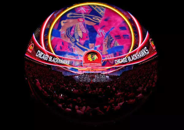 An overall view of a Chicago Blackhawks logo