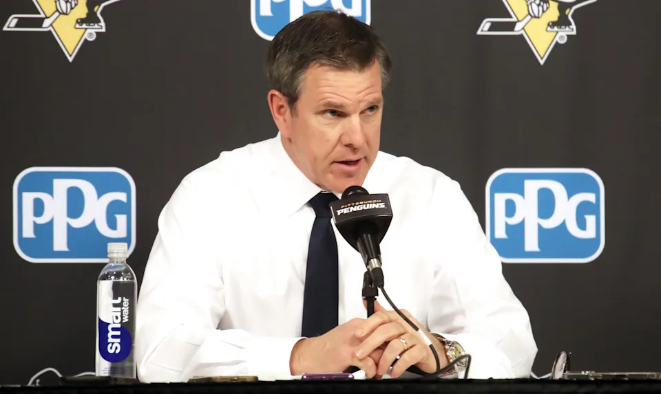 Pittsburgh Penguins head coach Mike Sullivan address the media after the game against the New York Rangers at PPG Paints Arena.Charles LeClaire-Imagn Images