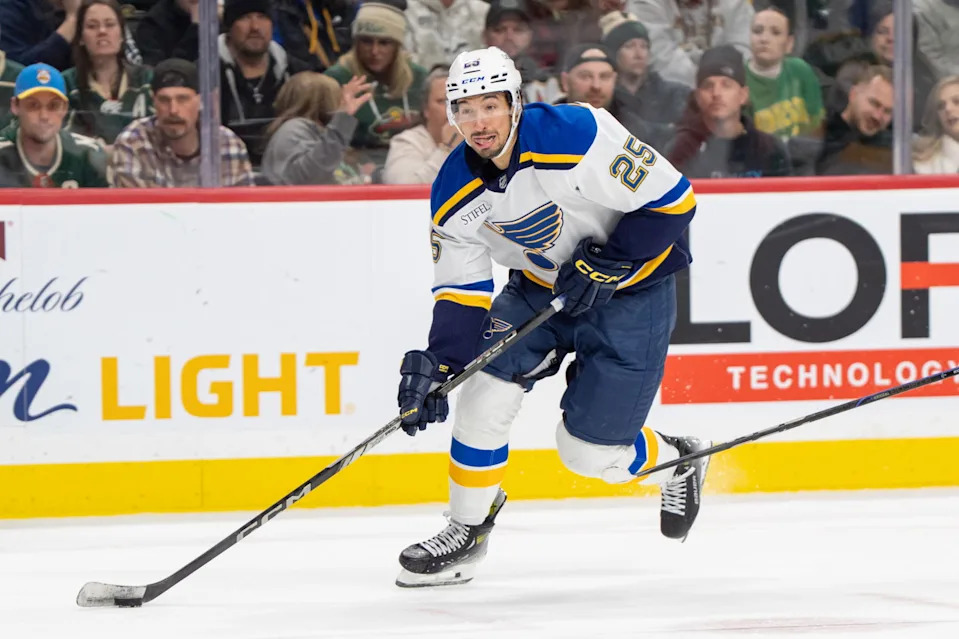 Forward Jordan Kyrou was one off from tying his career high in goals this past season, leading the St. Louis Blues with 36.
