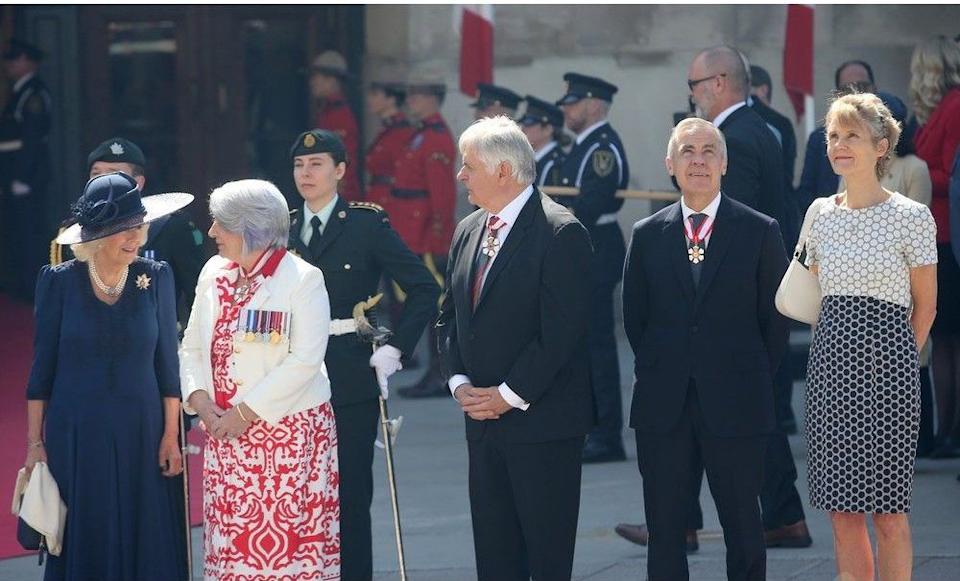 From left: Queen Camilla, Gov. Gen. Mary Simon and her husband, Whit Fraser, Prime Minister Mark Carney and his wife, Diana Fox Carney.