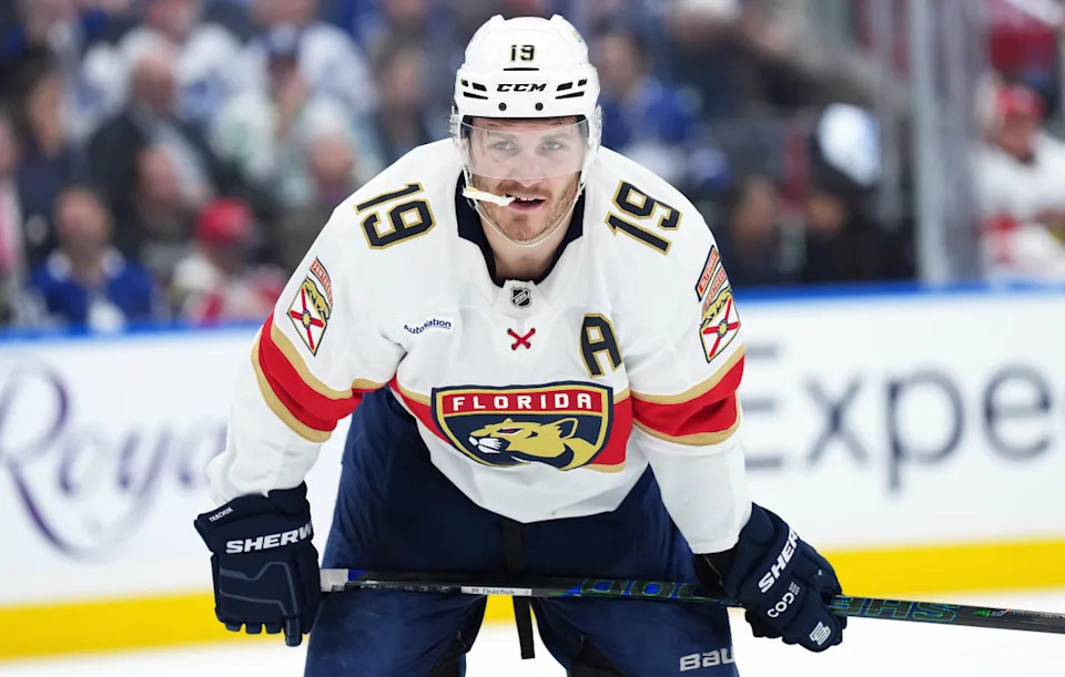 Florida Panthers left wing Matthew Tkachuk (19) waits for the faceoff against the Toronto Maple Leafs during the second period in game two of the second round of the 2025 Stanley Cup Playoffs at Scotiabank Arena.Nick Turchiaro-Imagn Images