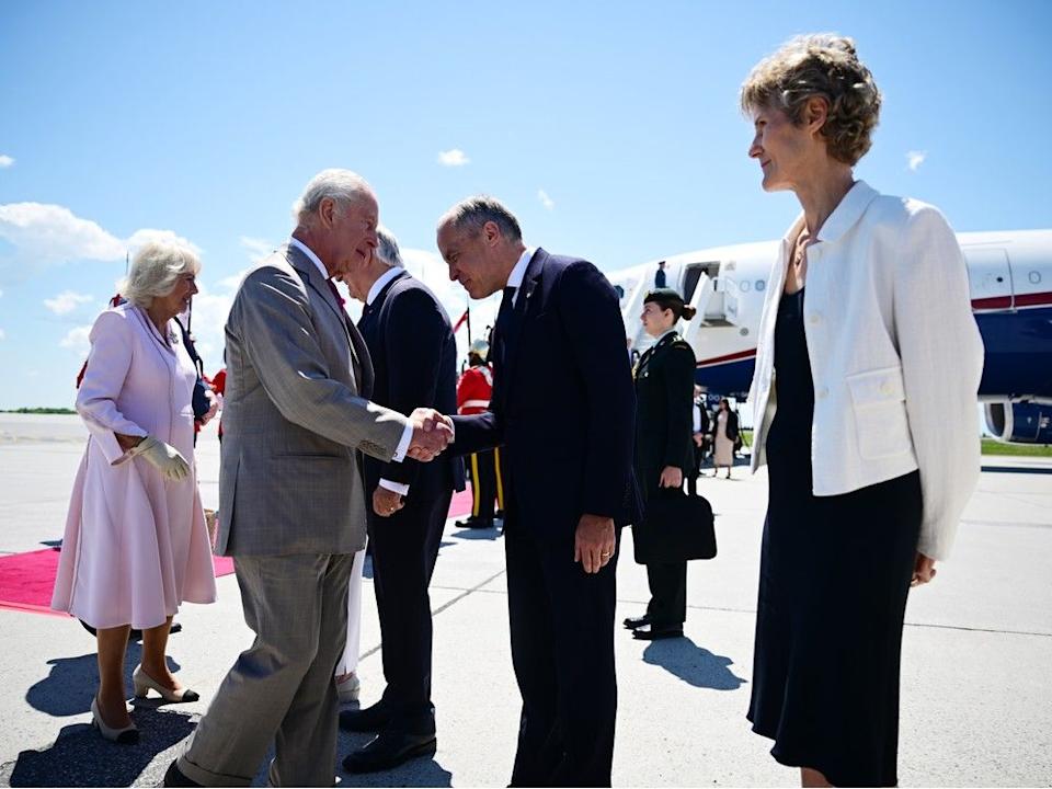 King Charles lll meets with Prime Minister Mark Carney and Diana Fox Carney during an official visit to Canada on May 26, 2025 in Ottawa.