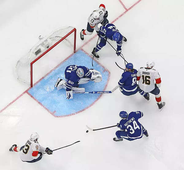 Florida Panthers controls the puck against the Toronto Maple Leafs during the third period in Game One