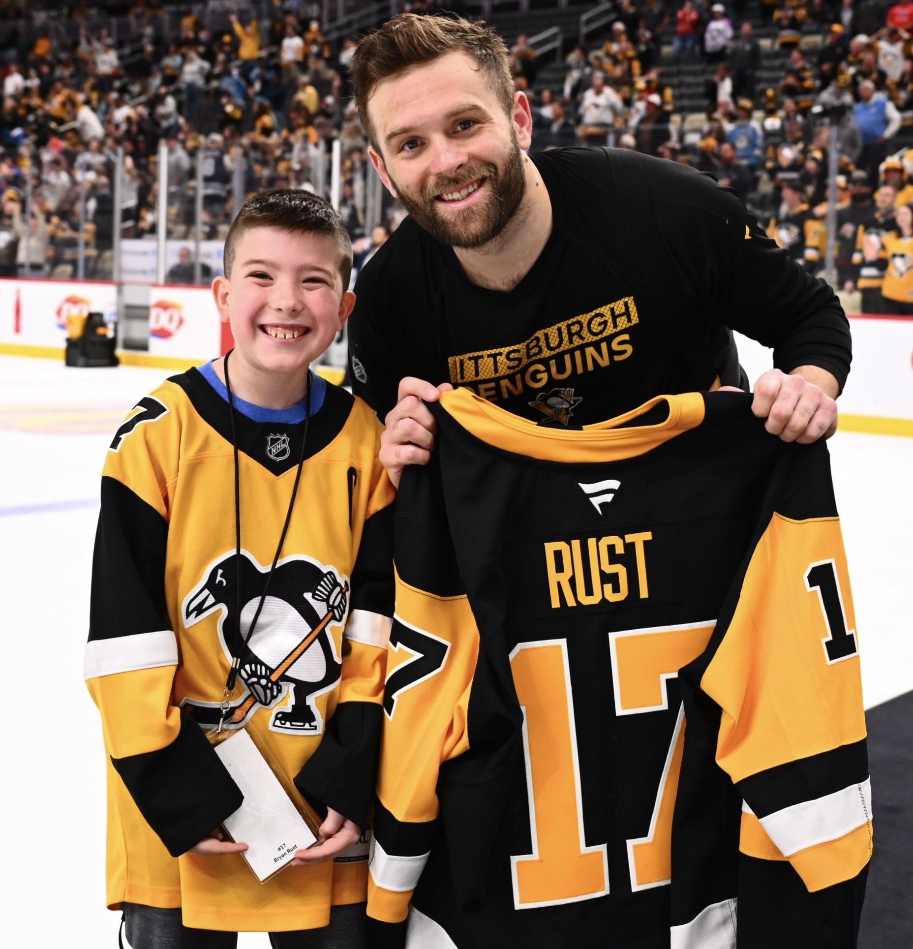 Bryan Rust and friend after the game. Bryan Rust and friend after the game.