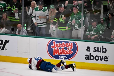 Colorado Avalanche forward Martin Necas on the ice during 2025 Stanley Cup Playoffs game.