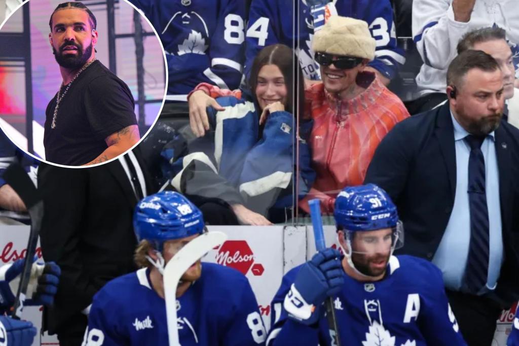 Justin Bieber makes Maple Leafs appearance with wife Hailey — and Drake blames him for ‘curse’